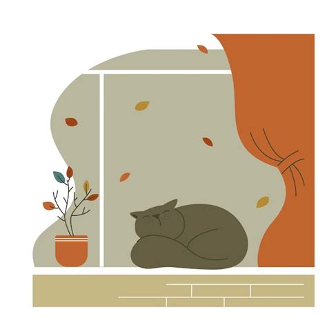 Gato bonito dos desenhos animados dormindo em uma janela Ilustração