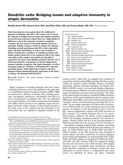 Pdf Dendritic Cells Bridging Innate And Adaptive Immunity In Atopic