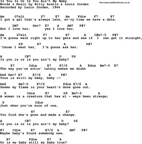 Song Lyrics With Guitar Chords For Is You Is Or Is You Ain T My Baby