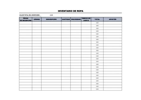 Plantilla Excel Para Inventario De Ropa Descarga Gratis