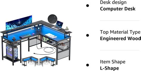 Unikito Escritorio En Forma De L Con Tira LED Y Tomas De Corriente