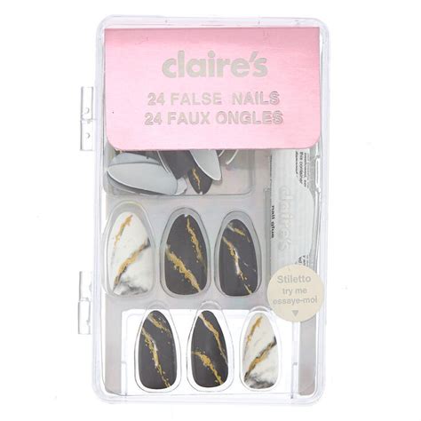 Faux Ongles Stiletto Effet Marbré Couleur Dorée Lot De 24 Claires Fr