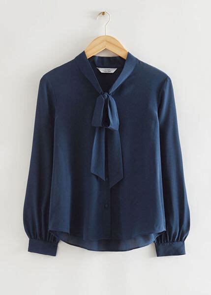 And Other Stories Designed In Paris Lavallière Neck Bow Silk Blouse Blue Andotherstoriesus