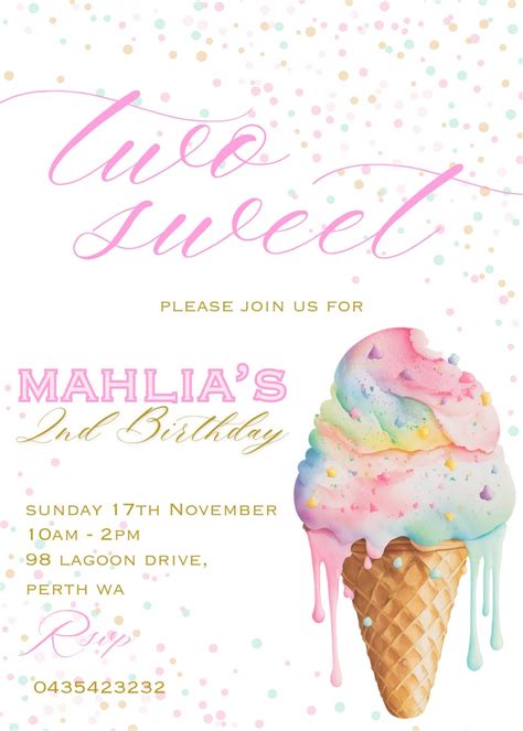 Editable Two Sweet Birthday Invitation Ice Cream Invitation Here S