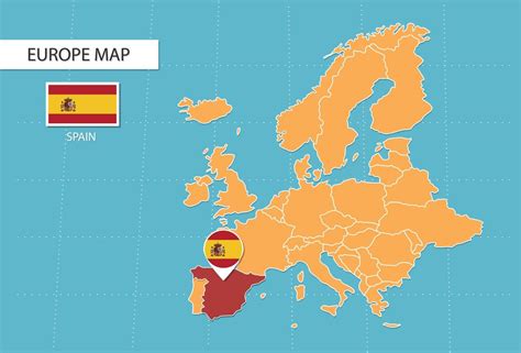 Mapa De España En Europa Iconos Que Muestran La Ubicación De España Y