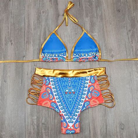 New African Print Plus Size Swimwear Bikini Set Sexy Geometric