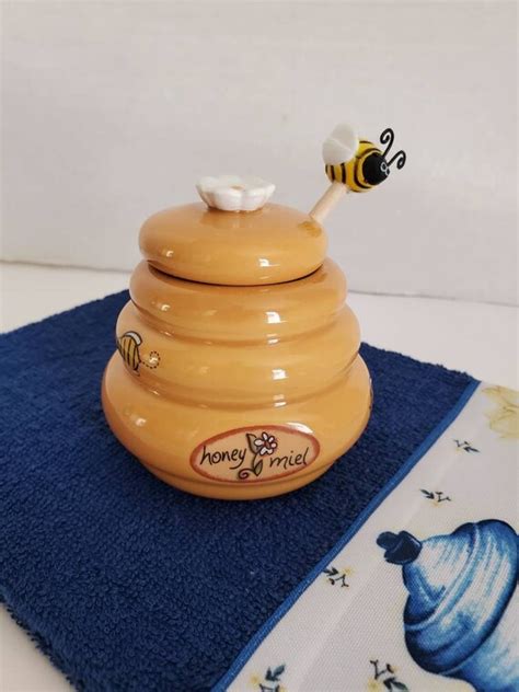 Vintage Ceramic Small Yellow Beehive Shaped Honey Pot And Lid Etsy