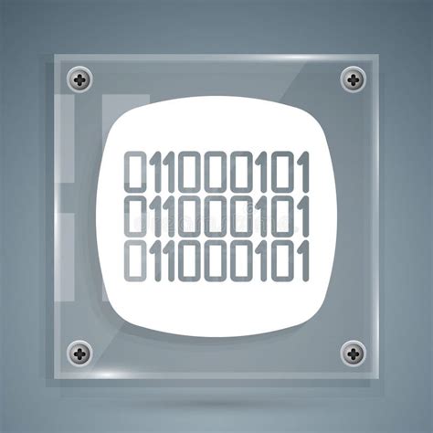 White Binary Code Icon Isolated On Grey Background Square Glass Panels