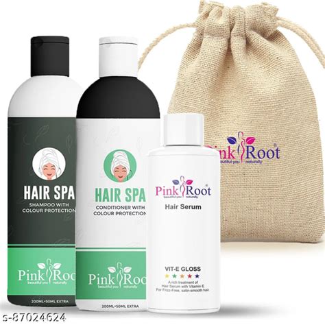 Pink Root Hair Spa Shampoo 200ml Conditioner 200ml Hair Serum 100ml With Bag