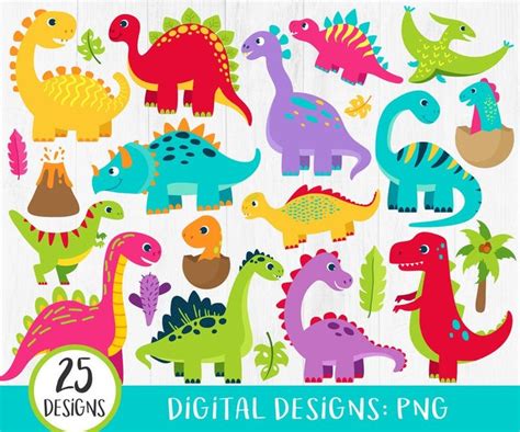 25 Dinosaur Clipart, Cute Dinos Clipart, Scrapbook Printable Commercial ...