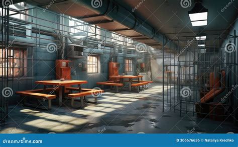 An Empty Prison Cell with a Bed and a Table Stock Photo - Image of bunk ...