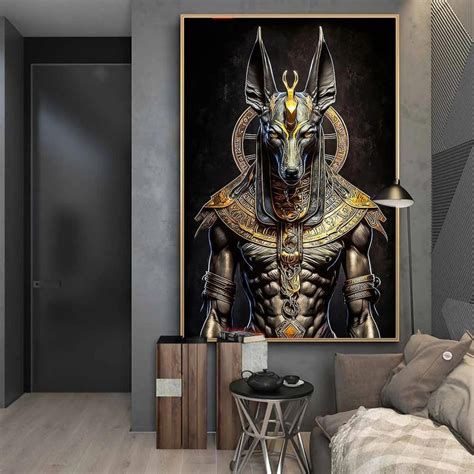 Anubis Dark Portrait Canvas Painting Ancient Egypt Mythology Etsy