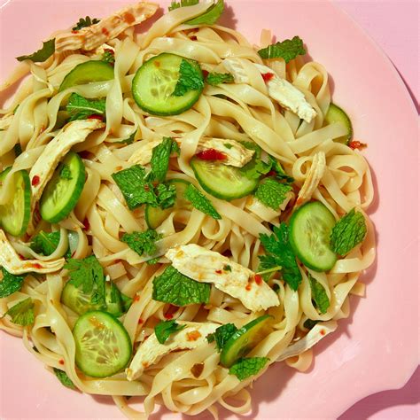 Cold Rice Noodle Salad With Chicken Herbs And Cucumbers Recipe