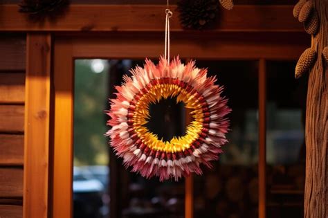 Premium AI Image | A solstice wreath hung on a wood cabin door