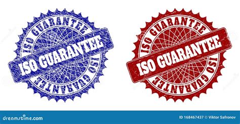 ISO GUARANTEE Blue And Red Round Watermarks With Corroded Textures