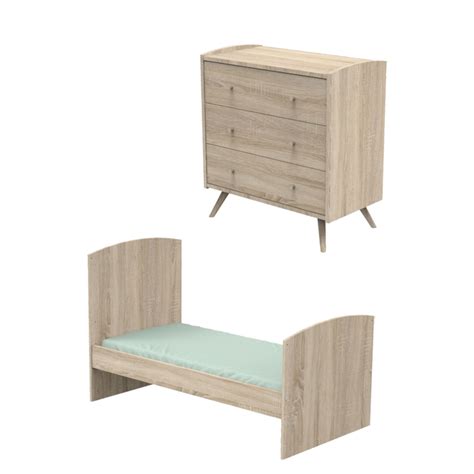 Lit évolutif 70x140 et commode Sauthon Access Bois de chêne Packs