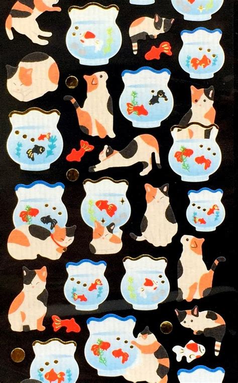 Cat Stickers Goldfish Stickers Fish Stickers Japanese Etsy Cat