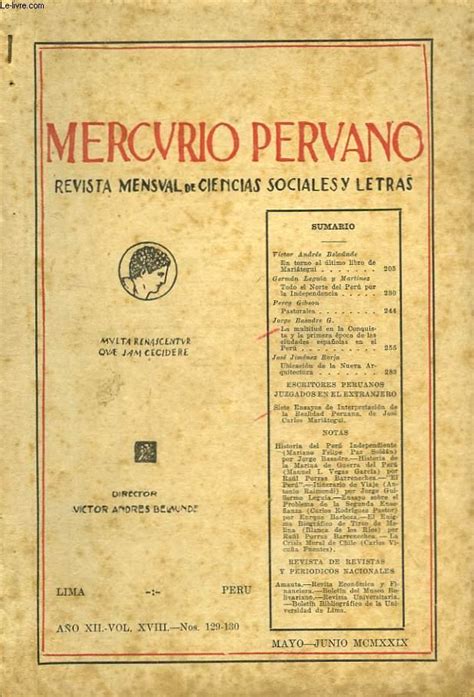 Mercurio Peruano Revista Mensual De Ciencias Sociales Y Letras N°129 130 Ano Xii Vol Xviii