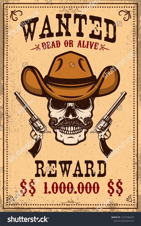 Wanted Poster Template Cowboy Skull Crossed Stock Vector (Royalty Free ...