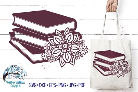 Floral Book Stack Svg Books Svg Cut File