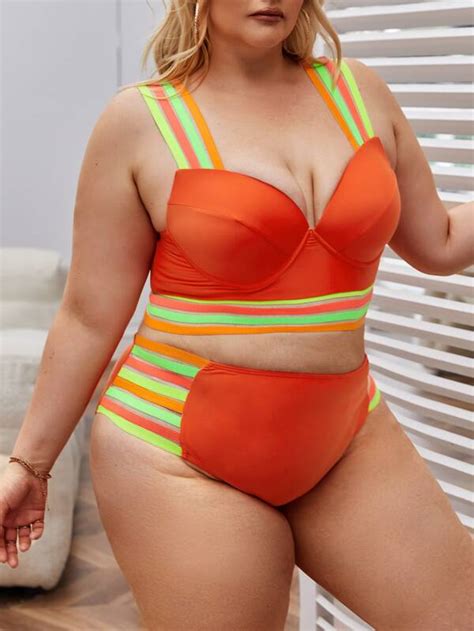 Ba Ador Bikini Ne N De Color Combinado Push Up De Talle Alto Moda De