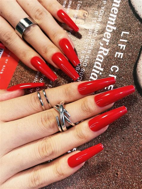 Red Plastic Plain Hand Nails Embellished Beauty Tools Stiletto Nails Coffin Nails Stick On