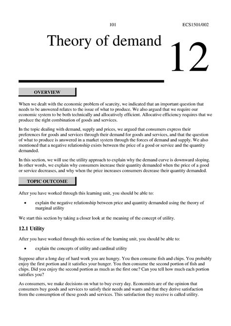 Topic Study Guide Notes Ecs Theory Of Demand