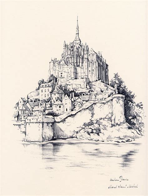 Mont Saint Michel France Castle Drawing City Drawing Castle Art Ink