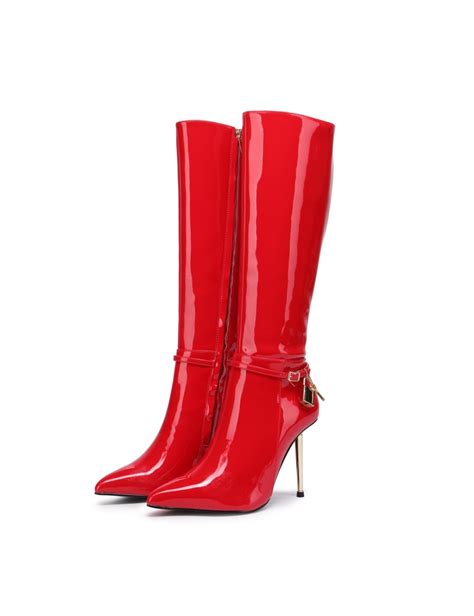 Giaro Leandra Red Shiny Knee Boots Giaro High Heels Official Store