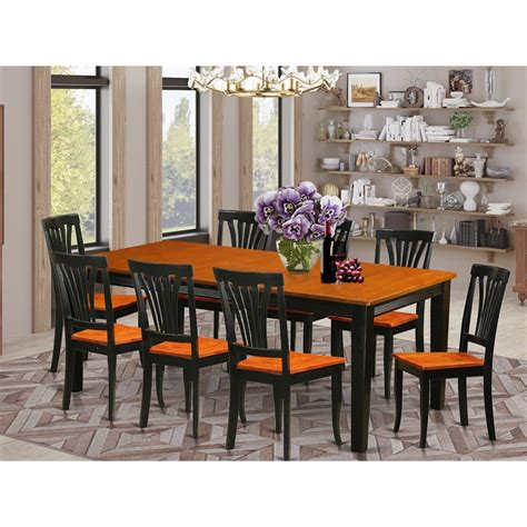 East West Furniture Quincy 9 Piece Dining Set With Wood Chairs In Black