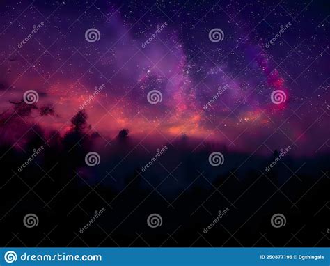 Via Lattea E Luce Rosa Sulle Montagne Paesaggio Di Colore Notturno