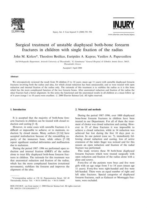 Pdf Surgical Treatment Of Unstable Diaphyseal Both Bone Forearm