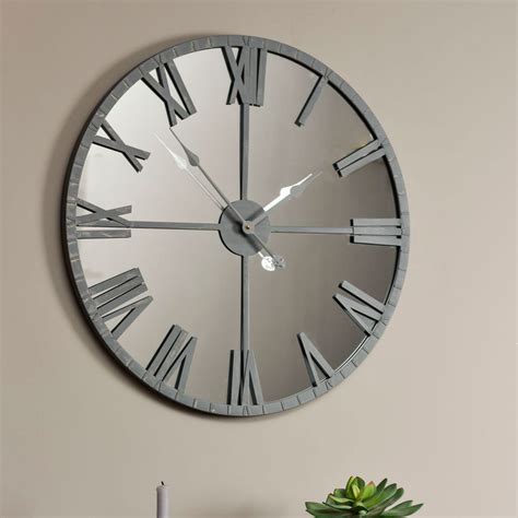 Grey Framed Mirrored Wall Clock Framed Mirrored Wall Clock