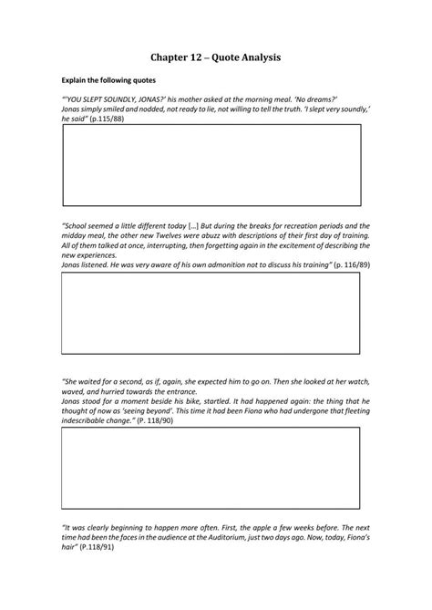 The Giver Chapter Twelve Worksheet Live Worksheets