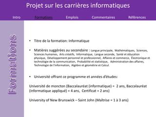 Carriere Informatique PPT Téléchargement Gratuit