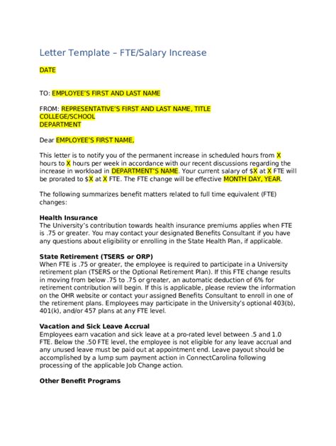 Letter Templatefte Salary Reduction Employees Request Hr Unc Doc Template Pdffiller