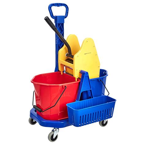 Amazoncommercial Double Bucket Trolley With Wringer And Accessory