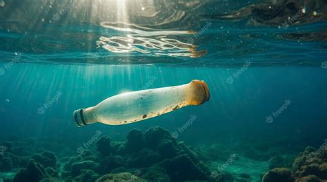 Una Botella De Plástico Flotando En El Océano Foto Premium