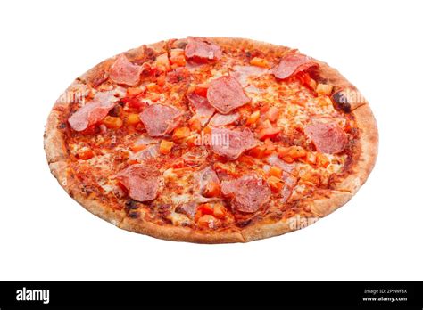 Delicious Classic Italian Pizza With Sausages Ham Pepper And Cheese