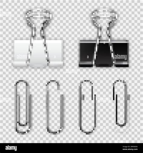 Realistic Paper Binders Collection Metal Paper Clip Holder Design Mockup Vector Illustration