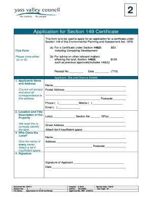 Fillable Online Yassvalley Nsw Gov Application For Section 149