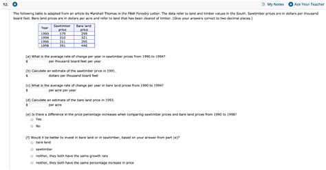 Solved Ask Your Teacher My Notes 12 The Following Table Is Chegg