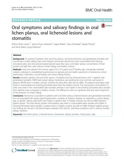 Oral Symptoms And Salivary Findings In Oral Lichen Planus Oral