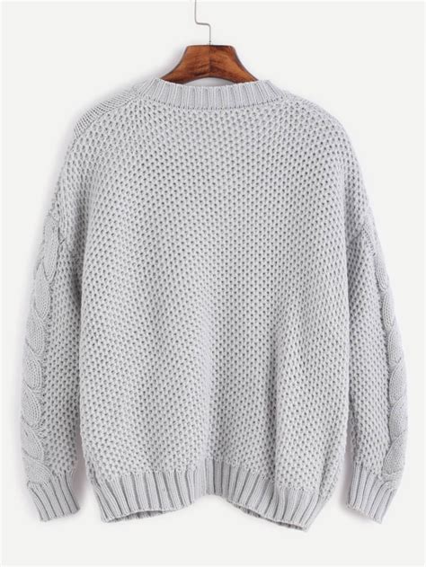 Grey V Neck Cable Knit Sweater Shein Sheinside