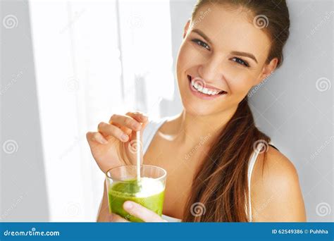 Healthy Food Eating Woman Drinking Smoothie Diet Lifestyle N Stock