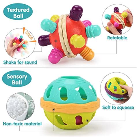 Qizebaby 5 Pack Baby Toys Sensory Set with Sensory Balls, Silicone ...