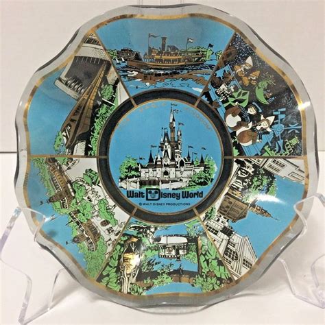 Vintage 1970s Walt Disney World Fluted Glass Souvenir Plate Trinket