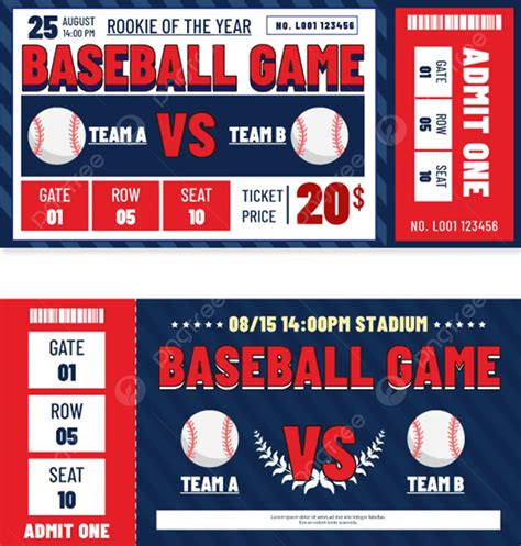 Retro Colorful Tickets To A Baseball Game Vector Template Download on Pngtree