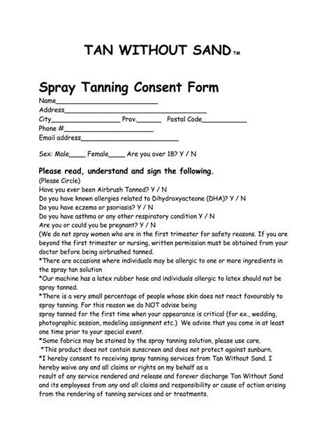 Spray Tan Consent Form Fill Online Printable Fillable Blank Pdffiller