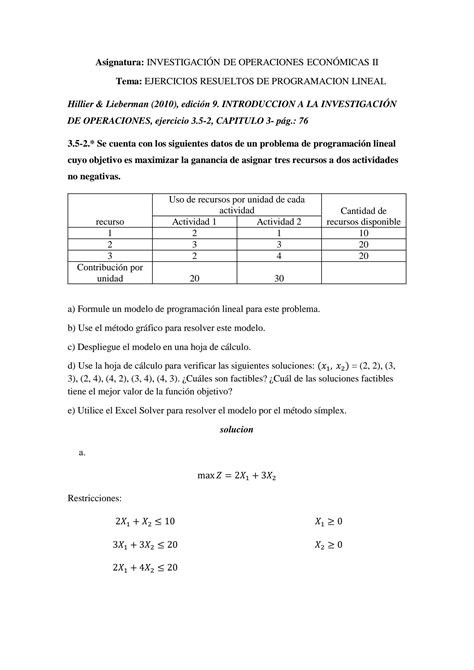 Solution Ejercicios Resueltos De Programacion Lineal Investigacion De Operaciones Economicas Ii